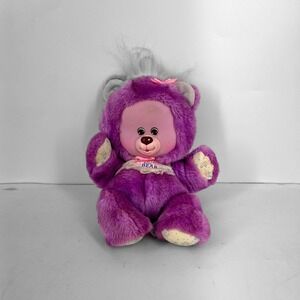 Vintage 1991 Tyco Magic Bottle Baby Bear Purple Plush‎ Vinyl Face Retro Toy